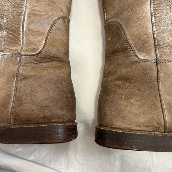Frye Paige tall riding boots beige brown leather knee high pull on flat 9 womens - Picture 12 of 14